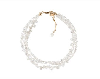 Elegant Natural Freshwater Pearl Twisted Beaded Bracelet - Irregular pearl twisted bracelet bride - Triple freshwater Pearl bracelet