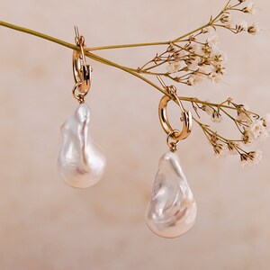 Baroque Pearl Earrings Large Keshi Hoops Chunky Fresh Water earrings Irregular Statement earrings Birthday Gift for Mom image 4