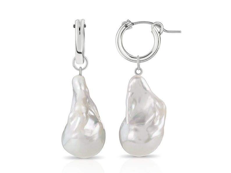 Baroque Pearl Earrings Large Keshi Hoops Chunky Fresh Water earrings Irregular Statement earrings Birthday Gift for Mom Sterling Silver