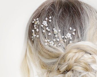 Luxury bridal hair pins - Boho Hair pins for bride - Flower hair pins - real pearl hair pins in gold - Switzerland hair pins