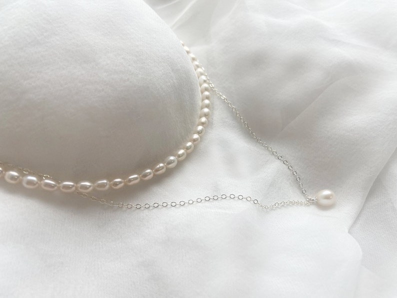 6mm freshwater pearl layering choker Adjustable length natural pearl choker Double pearl Necklace White Pearls choker image 3