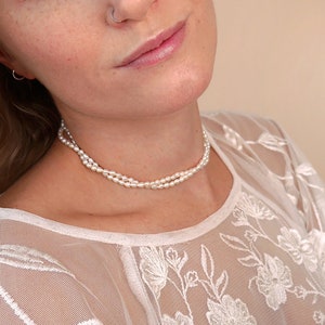 Twisted freshwater pearl necklace/choker Adjustable length natural pearl choker Dainty Oval Freshwater Pearl Choker, White Pearls choker image 5