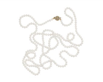Pearl Rope Necklace 125cm, Long Pearl Layered Necklace, Hand Strung Silk Pearl Lariat, 4mm Genuine Pearls, Box Clasp, Luxury Jewelry