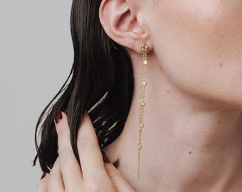Moissanite Tassel Earrings, 925 Sterling Silver Bezel Set Earrings, Round Cut Moissanite Jewelry, Minimalist Dangle Earrings, Luxury Gift