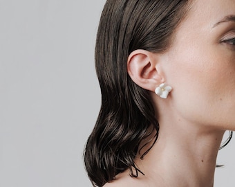 White Flower Stud Earrings for Brides - Delicate Flower studs in White - Bridal Cold Porcelain earrings - 2027 bridal trend earrings
