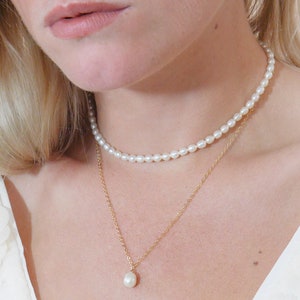 6mm freshwater pearl layering choker Adjustable length natural pearl choker Double pearl Necklace White Pearls choker image 1