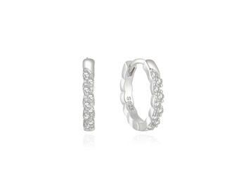 Dainty Twisted hoops pave with CZ diamonds - 12 mm pave huggies with diamonds - delicate pave hoops earrings in silver - thin pave huggies