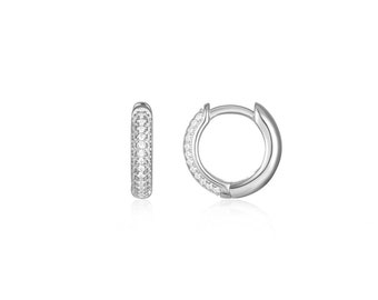 10 mm pavé huggies silver 925 - Small pavé huggies with CZ diamonds - Petite Earrings with CZ Diamonds - Small Sparkling Hoops