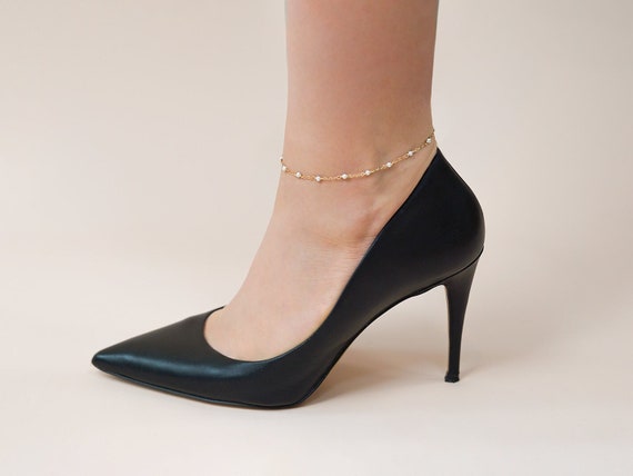 ☆PEARL ANKLET POINTED TOE FLATS/KIMHEKIM☆ Delicate Freshwater Pearl Anklet - Summer 2024 Tarnish Free