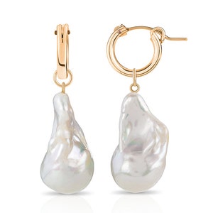 Baroque Pearl Earrings Large Keshi Hoops Chunky Fresh Water earrings Irregular Statement earrings Birthday Gift for Mom 14K Gold Filled