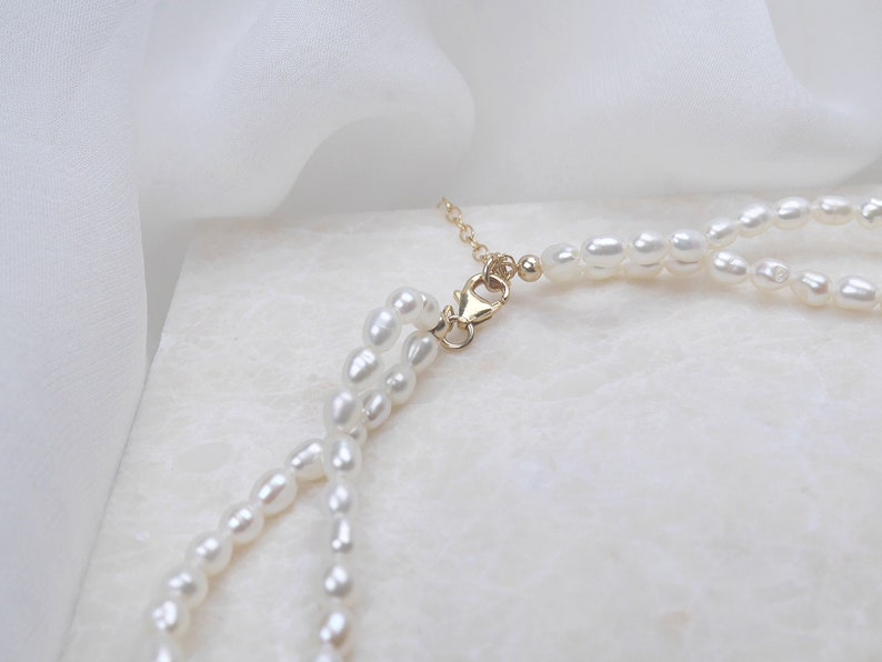 Twisted freshwater pearl necklace/choker Adjustable length natural pearl choker Dainty Oval Freshwater Pearl Choker, White Pearls choker image 4