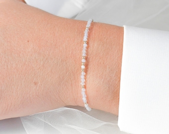 2 mm månstensarmband - Läkande iriserande månstensarmband av hög kvalitet - armband för nya början med 2 mm månstenspärlor