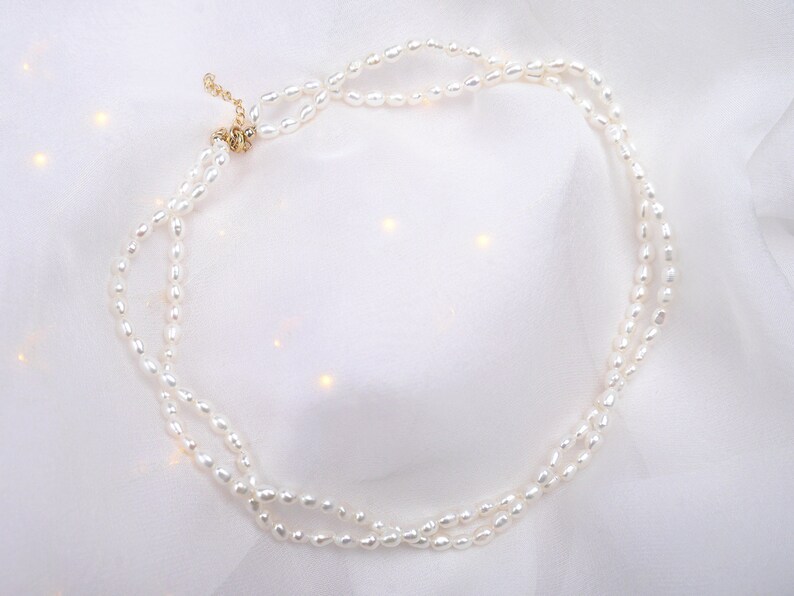 Twisted freshwater pearl necklace/choker Adjustable length natural pearl choker Dainty Oval Freshwater Pearl Choker, White Pearls choker image 2