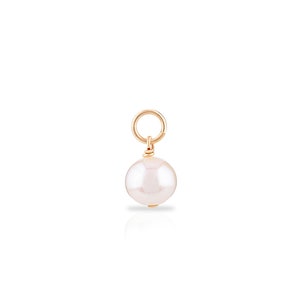 Round cultured pearl charm for necklace - Round freshwater pearl charm for huggies -White round pearl pendant - Natural pearl charm in gold