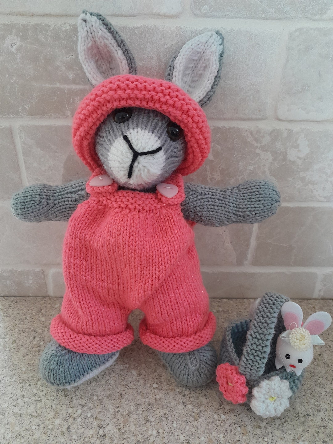A Hand Knitted Easter Bunny With Basket Etsy UK