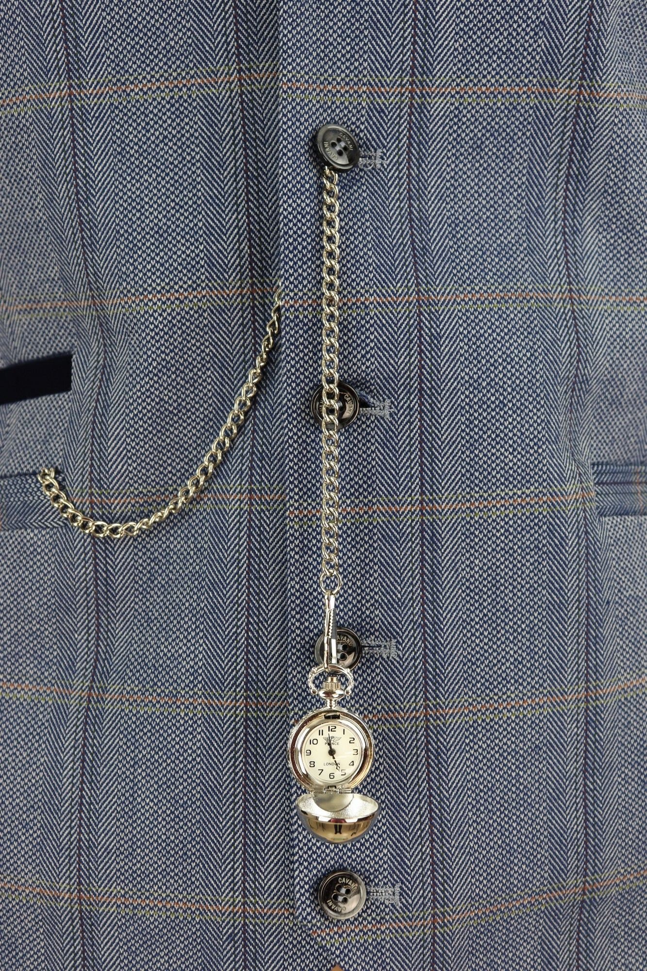 Mens Navy Check Waistcoat With Pocket Watch Etsy UK