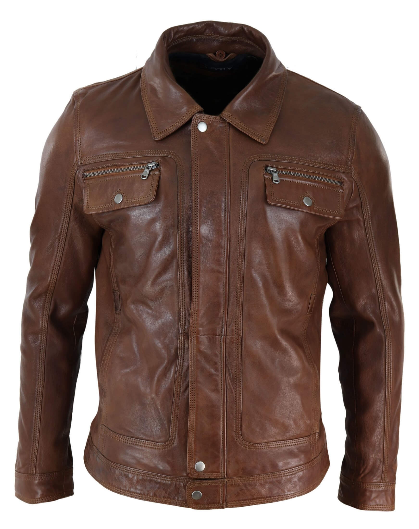 Mens Black Brown Real Leather Jacket Sheepskin Collar Short - Etsy UK