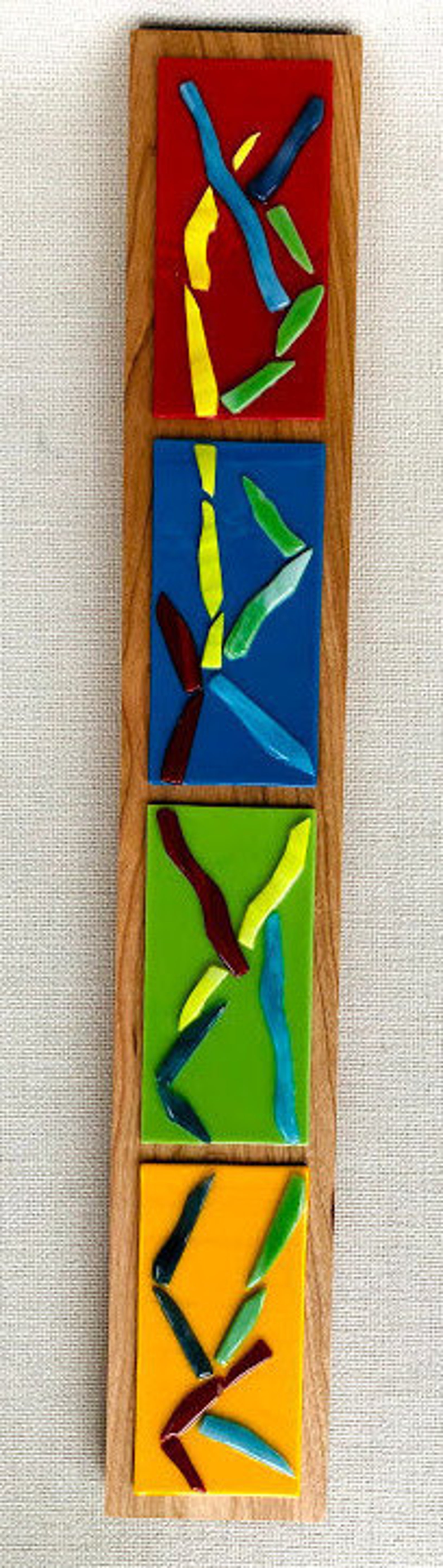 Fused Glass MultiColor Contemporary Glass & Wood Wall Hanging Etsy