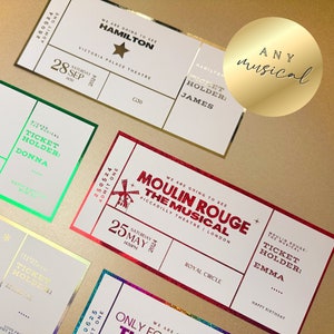 Foiled theatre ticket, Personalised Golden Ticket, Birthday Gift Ticket, Theatre Show, Souvenir Ticket, Event Ticket, Surprise Voucher