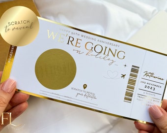Any holiday scratch to reveal foil boarding pass, Golden Ticket, Surprise Weekend, Travel Ticket, Special Event Trip Gift, Personalised