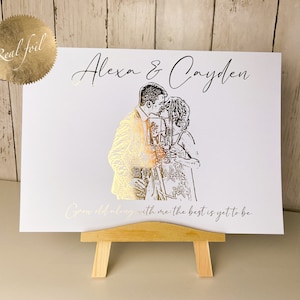Stampa di lamina personalizzata per foto di matrimonio con citazione / Ritratto di coppia / Ritratto di matrimonio in lamina / Regalo di anniversario per il marito / Regalo lei /Foil Art