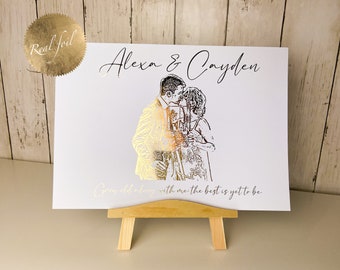 Wedding Photo Custom Foil Print with quote | Couple Portrait | Foil Wedding portrait | Anniversary Gift for husband | Gift her Her |Foil Art