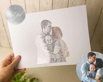 Custom foil portrait artwork | Couple Portrait | Family Portrait | Merged Portrait - Merged photo | Foil Print