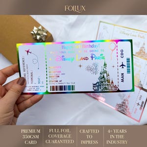 Billet Disneyland Paris, Carte à gratter, Faire-part de voyage Disney, Scratch And Reveal, Disneyland Paris, Faire découvrir les fêtes, Cadeau de voyage d'anniversaire