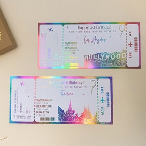 Any holiday surprise reveal foil boarding pass, Golden Ticket, Surprise Weekend, Travel Ticket, Special Event Trip Gift, Personalised Ticket image 5