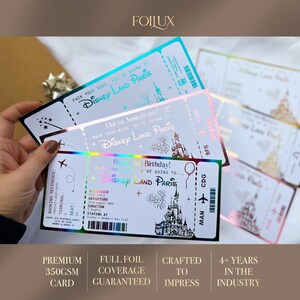 Disneyland Paris Geschenk, Folien-Bordkarte, Feiertagsoffenbarung, Goldenes Ticket, Reiseticket, personalisiertes Ticket, DisneyWorld