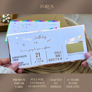 Billet d'événement à gratter pour révéler, billet aluminium personnalisé, carte à gratter, cadeau de théâtre surprise, concert, cadeau de fête des pères, pour anniversaire