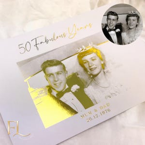 50th wedding anniversary, Golden Anniversary Print, Golden wedding anniversary gift, wedding gift, foiled portrait, 50 year, for couple image 1