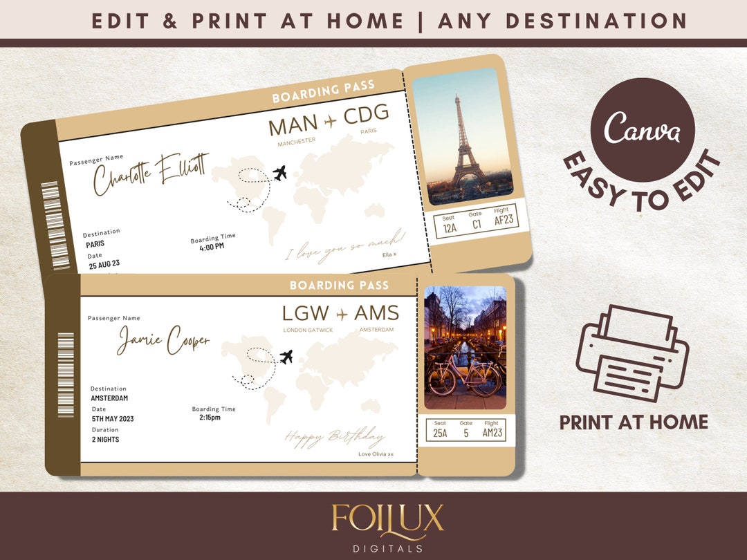 Editable Boarding Pass Template: Surprise Holiday Reveal (digital ...