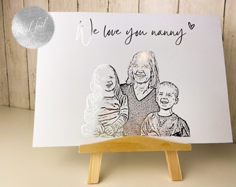 Gift for Nanny Foil Portrait | Grandma Gift Idea | Foil Print Custom | Foil Print Personalised | Gift from grandchildren