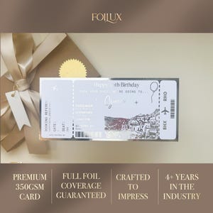 Any holiday surprise reveal foil boarding pass, Golden Ticket, Surprise Weekend, Travel Ticket, Special Event Trip Gift, Personalised Ticket
