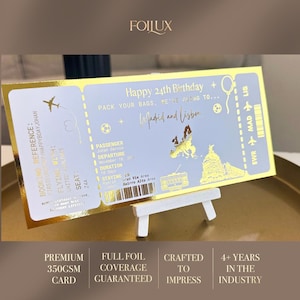 révélation pour les vacances, billet cadeau, billet d'or, voyage surprise révélé, gratter à révéler, carte d'embarquement, bon, vacances surprises, billet d'avion