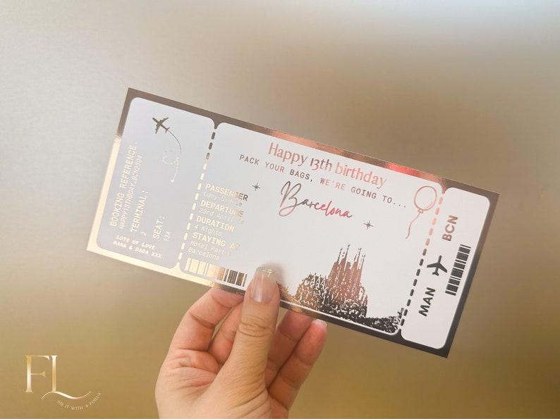 Any holiday surprise reveal foil boarding pass, Golden Ticket, Surprise Weekend, Travel Ticket, Special Event Trip Gift, Personalised Ticket image 4