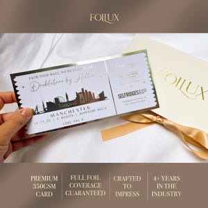 Bon d'achat en aluminium pour voyage surprise, week-end surprise, billet de voyage sur la route, cadeau de voyage pour un événement spécial, billet personnalisé, week-end entre filles