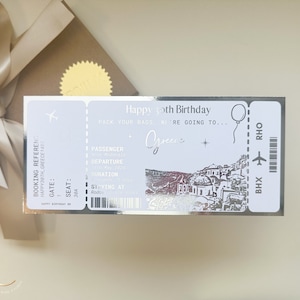 Any holiday surprise reveal foil boarding pass, Golden Ticket, Surprise Weekend, Travel Ticket, Special Event Trip Gift, Personalised Ticket Silver