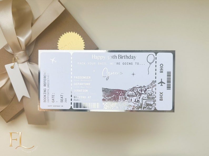 Any holiday surprise reveal foil boarding pass, Golden Ticket, Surprise Weekend, Travel Ticket, Special Event Trip Gift, Personalised Ticket Silver