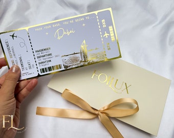 Any holiday surprise reveal foil boarding pass, Golden Ticket, Surprise Weekend, Travel Ticket, Special Event Trip Gift, Personalised Ticket