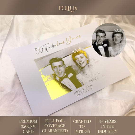 50th wedding anniversary, Golden Anniversary Print, Golden wedding anniversary gift, wedding gift, foiled portrait,  50 year, for couple