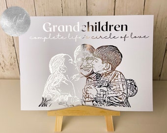 Grandchildren Complete Life's Circle of Love Foil Print, Gift For Nanny/Grandma, Grandchildren Portrait, Nan Gift