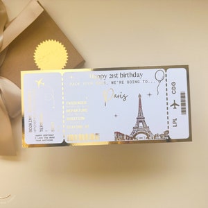 Any holiday surprise reveal foil boarding pass, Golden Ticket, Surprise Weekend, Travel Ticket, Special Event Trip Gift, Personalised Ticket