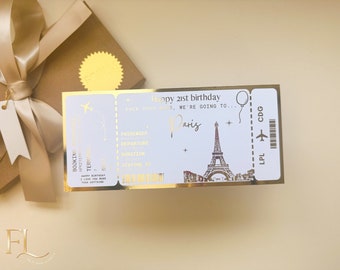 Any holiday surprise reveal foil boarding pass, Golden Ticket, Surprise Weekend, Travel Ticket, Special Event Trip Gift, Personalised Ticket