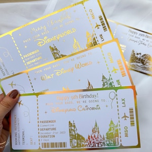 Disneyland Paris Gift, Foil Boarding Pass, Holiday Reveal, Golden Ticket, Travel Ticket, Personalised Ticket, DisneyWorld