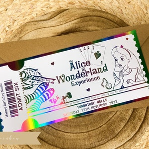 Biglietto personalizzato per una giornata a sorpresa, biglietto d'oro per un evento di compleanno, rivelazione di un'esperienza, buono regalo per la spa, sorpresa per un concerto, A