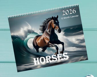 2026 Horses 12 Month Calendar Horse Lovers Monthly Wall Calendars - Beautiful Artwork Farm Animals - Unicorn Pegasus Animal Lovers