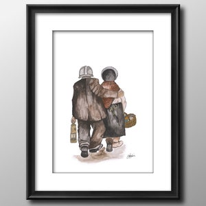 Welsh Miner & Wife Print: Heritage Watercolor Art