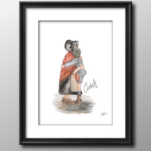 Cwtch Art Print: Welsh Grandmother and Grandson Embrace